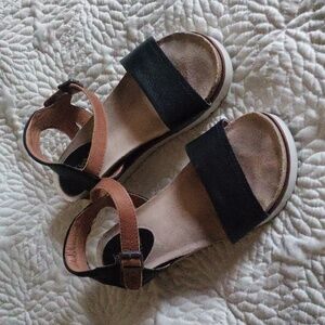 Josef Seibel Clea Women's 38 Black Brown Leather Wedge Sandals